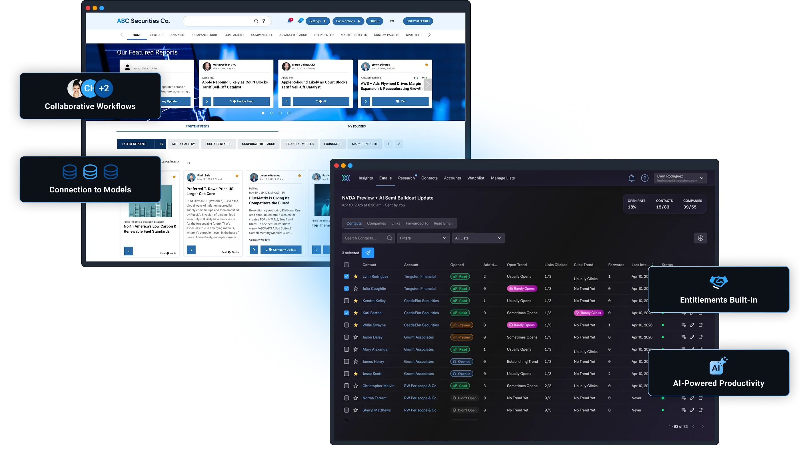 Screenshots of BlueMatrix's Portal and Street Context products